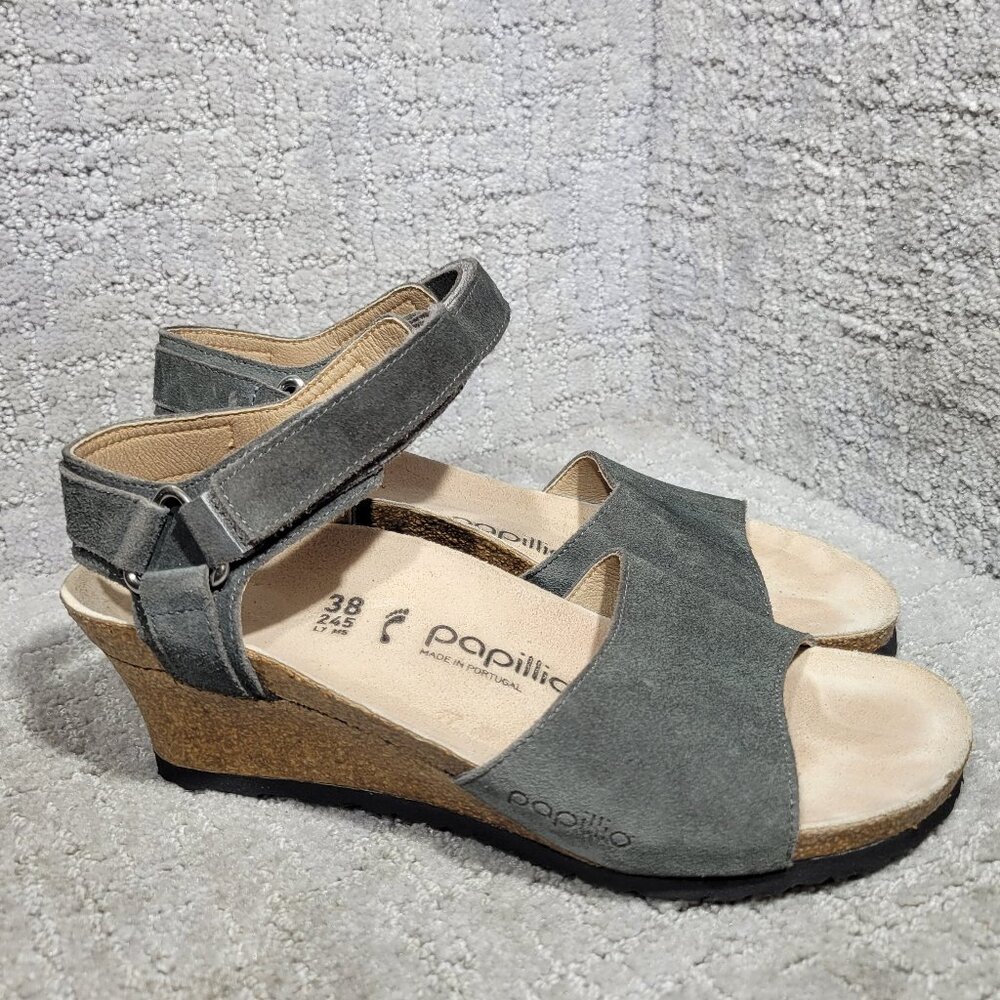 Papillio Birkenstock Eve Unisex EU 38 L7 M5 Gray Suede Ankle Strap Sandals.